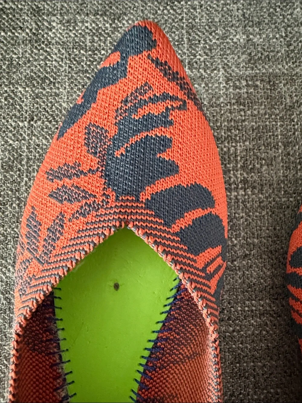 Rothy's Pointed Knit Flats in Orange, Navy & Lime